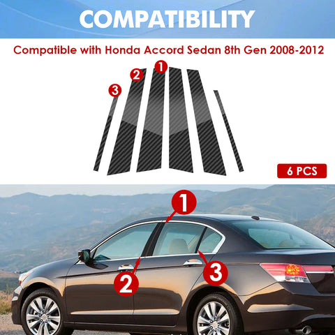 Carbon Fiber Style Door Window Pillar Trim Decals For Honda Accord Sedan 08-2012