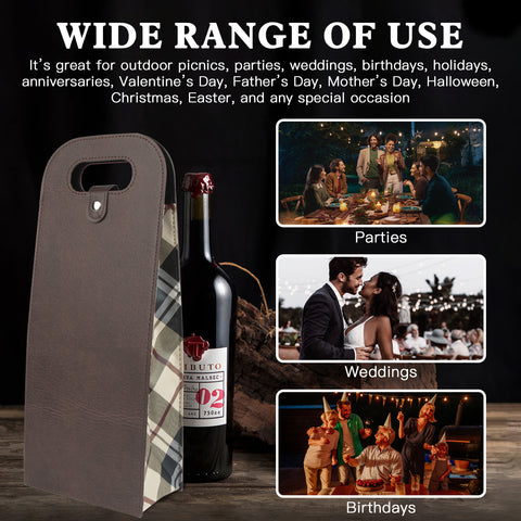 2-Bottle Leather Wine Tote Bag Protector Champagne Gift Bag with Handle For Gift