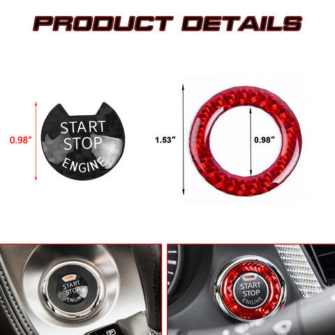 Set Black Carbon Fiber Engine Start Button + Red Ring Trim For Infiniti Q50 Q60