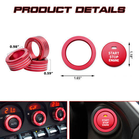 Red Aluminum Engine Start Stop + AC Climate Volume Cover For Toyota 86 2017-2020