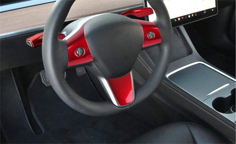 Carbon Fiber ABS Set Steering Paddle Shifter Trim Cover For Tesla Model 3 2017-2023 & Model Y 2020-up