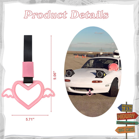 x xotic tech JDM Angel Wing Shaped Tsurikawa Subway Train Bus Handle Straps Drift Charm Rear Bumper Warning Loops Ring for Cars, SUV Interior Exterior Decoration