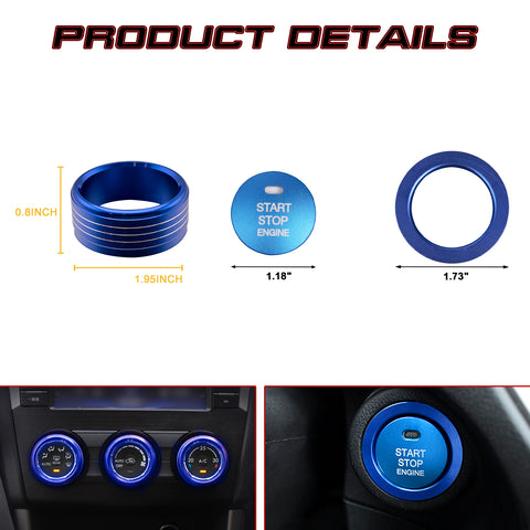 Blue Engine Start Button + AC Knob Control Ring Combo Cover for Subaru Forester