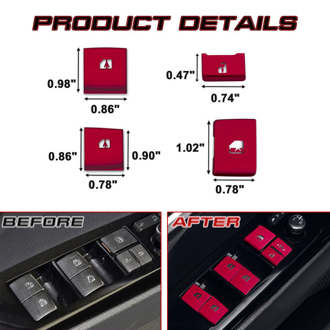 Set Red Engine Button+Gear Shift+Window Switch Button Cover For Camry Hybrid 18+