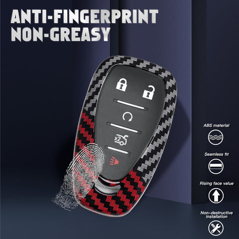 x xotic tech Glossy Black/Red Mix Color Carbon Fiber Texture Hard Plastic Key Fob Cover Case Compatible with Chevy Chevrolet Camaro Cruze Spark Volt Malibu Bolt Sonic Trax
