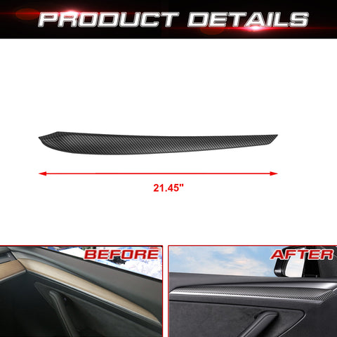 2x Matte Black Carbon Fiber Style Door Panel Cover For Tesla Model 3 2021-2023 & Model Y 2020-up