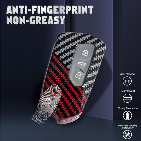 x xotic tech Glossy Black/Red Mix Color Carbon Fiber Texture Hard Plastic Key Fob Cover Case Compatible with Volkswagen MK8 VIII Golf/GTI ID.3 or Skoda Octavia or Seat Leon MK4 Tarraco Ateca