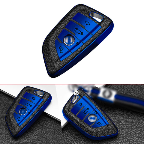 Smart Key Fob Shell Protect Cover Blue TPU Leather For BMW 2 3 5 7 X1 X3 X5 X6