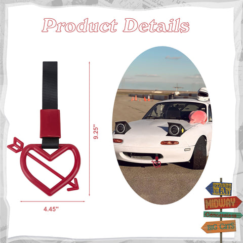 x xotic tech JDM Cupid's Arrow Shaped Tsurikawa Subway Train Bus Handle Straps Drift Charm Rear Bumper Warning Loops Ring for Cars, SUV Interior Exterior Decoration