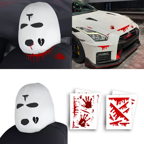 Xotic Tech Car Funny Decoration Spoof Balaclava Face Headrest Cover, Scary Bank Robber Costume Front Seat Head Rest Protector, Halloween Bandit Mask Auto Accessories Universal for Most Car-White