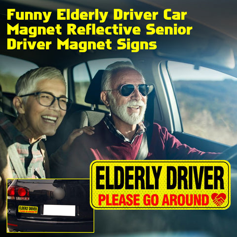 x xotic tech Elderly Driver Car Magnet Reflective Senior Driver Magnet Signs for Car Old People Gag Gifts Yellow Sign Magnetic Bumper Sticker for Grandma Grandpa