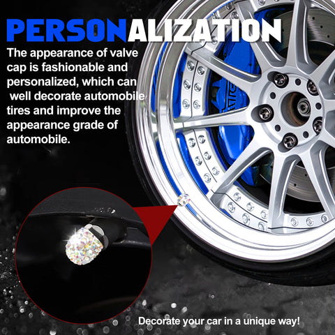 4x Handmade Crystal Rhinestone Universal Car Tire Valve Caps Chrome Accessories