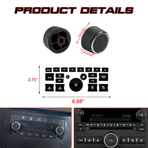 Rear Volume Knob Dash Radio Control Button Sticker For Chevy 1500 2500 GMC Yukon