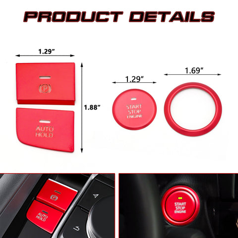 Set Red P Gear BRAKE HOLD Engine Start Push Button Combo Cover For Mazda 3 2020