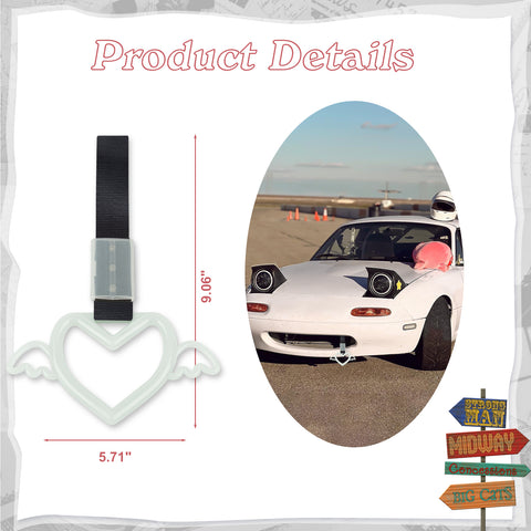 x xotic tech JDM Angel Wing Shaped Tsurikawa Subway Train Bus Handle Straps Drift Charm Rear Bumper Warning Loops Ring for Cars, SUV Interior Exterior Decoration