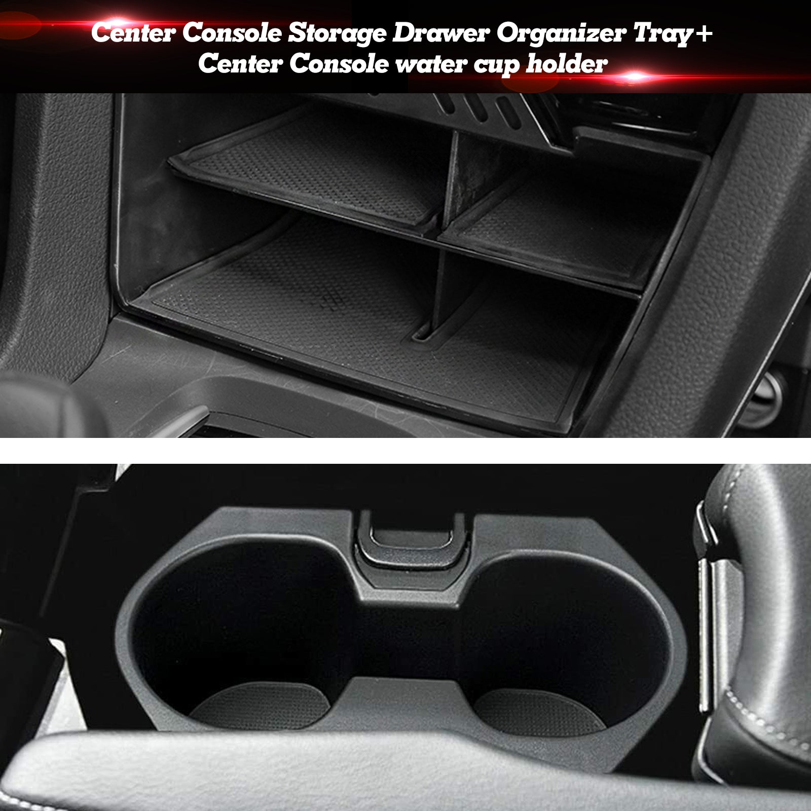 thumbnail image 2 of Center Console Organizer For 2016-2021 Honda Civic – ABS Tray With USB Hole, Black 2 of 13