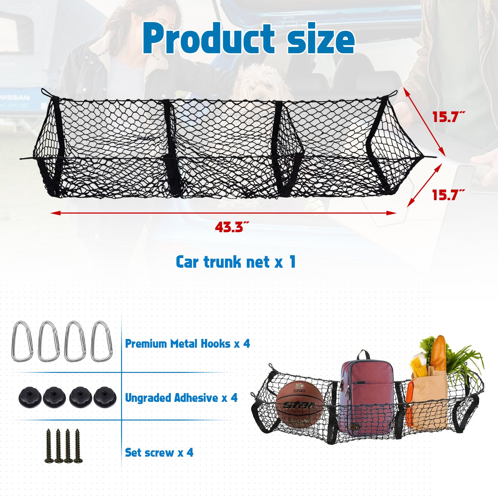 Trunk Storage Net Heavy Duty Black Mesh 3 Pocket Trunk Cargo Organizer Bin Storage Net H ...