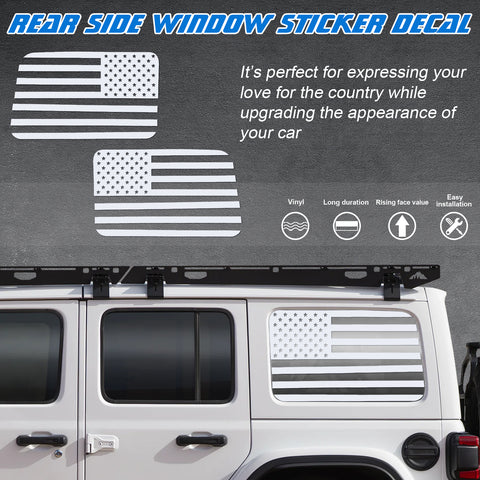 x xotic tech American Flag Rear Side Window Decal Sticker, Pre-cut Vinyl Back Window Glass USA Flag Sticker Exterior Accessories Compatible with Jeep Wrangler 2018-up 4 Door (2Pcs)