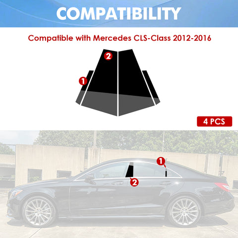 Black Window Pillar Post Door Trim Piano Cover Kit For Mercedes Benz CLS 2012-16