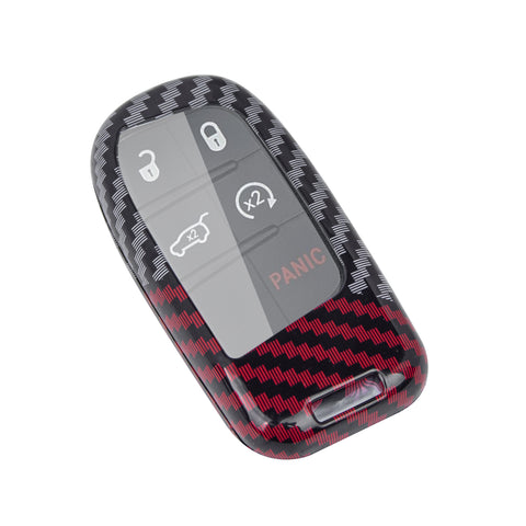 x xotic tech Glossy Black/Red Mix Color Carbon Fiber Texture Hard Plastic Key Fob Cover Case Compatible with Jeep Grand Cherokee Renegade Chrysler 200 300 Dodge RAM Durango Charger Challenger Journey