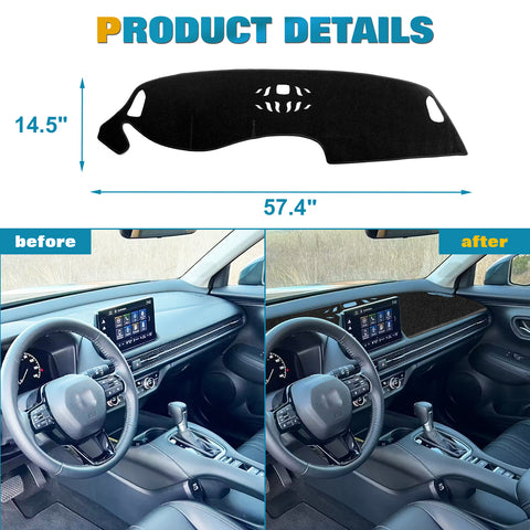 Black Dashboard Mat Poly Carpet DashMat Non-Slip Cover For Honda HRV 2023-2025