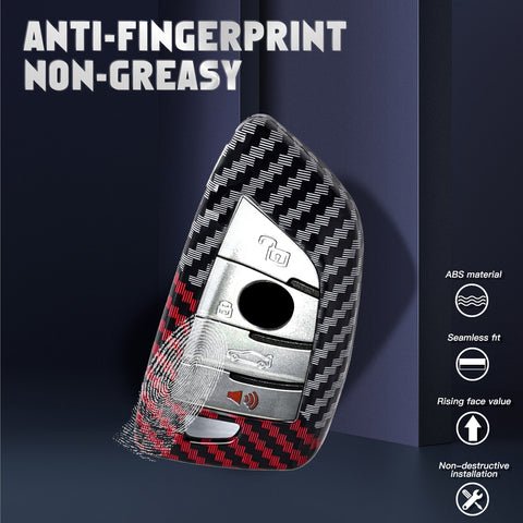 x xotic tech Glossy Black/Red Mix Color Carbon Fiber Texture Hard Plastic Key Fob Cover Case Compatible with BMW X1 X2 X3 X4 X5 X6 X7 Z4, 2 3 5 6 7 8 Series or Toyota Supra