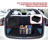 Rear Trunk Side Insert Layered Storage Bin Box Organizer Protector Packet + Foldable Cargo Groceries Tote Sundries Fabric Bag Basket Kit Compatible with Tesla Model Y 5 Seater 2022-2023