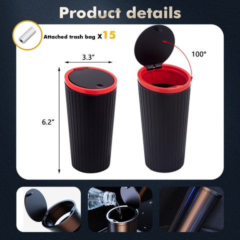 Car Cup Holder Trash Can with Lid Mini Dustbin Garbage Organizer Universal Fit