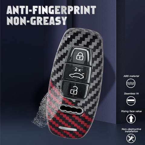 x xotic tech Glossy Black/Red Mix Color Carbon Fiber Texture Hard Plastic Key Fob Cover Case Compatible with Audi A3 A6 A7 A8 Q7 Q8 E-Tron S3 S6 RS6 RS7 S6 S7 SQ7 SQ8 3-Button