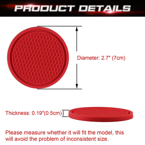 Set Red Soft Silicone Rubber Non-Slip Car Cup Insert Coaster Universal 2.7" /7cm