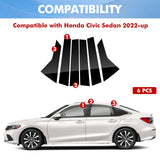For Honda Civic Sedan 2022-up 6PCS Black Pillar Posts Door Trim Piano Cover Kit