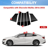 For 2016-2023 Chevrolet Malibu 6PCS Black Pillar Posts Door Trim Piano Cover Kit