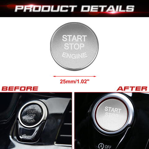 Aluminum Keyless Start Engine Stop Push Button Stickers Cover Trim Compatible with BMW 1 2 3 4 X1 Series F20 F22 F30 F32 F48 (Silver)