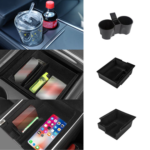 For Tesla Model 3 Y 2021-2023 Armrest Storage Cup holder Hidden Organizer Combo