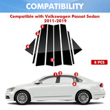 For Volkswagen Passat 2011-19 8PCS Black Pillar Posts Door Trim Piano Cover Kit