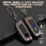 x xotic tech Heavy Zinc Alloy Key Fob Cover Compatible with BMW IX I5 X5 X6 X7 IX I7 5 7 Series 740i 760i 2023-2026, Full Protect Remote Metal Keys Holder Keychain with Carbon Fiber Pattern
