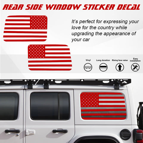 x xotic tech American Flag Rear Side Window Decal Sticker, Pre-cut Vinyl Back Window Glass USA Flag Sticker Exterior Accessories Compatible with Jeep Wrangler 2018-up 4 Door (2Pcs)