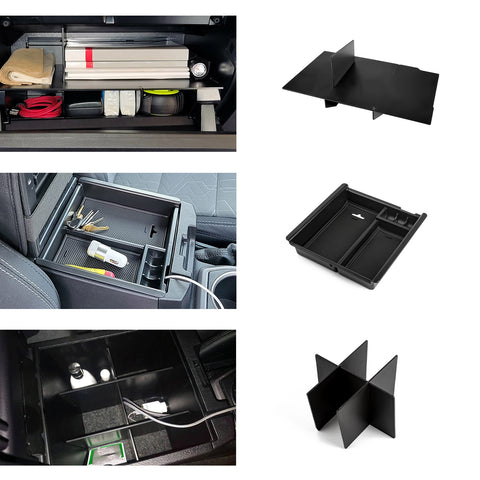 Interior Center Console Armrest Insert Storage Box Organizer w/Black Anti-Slip Pad + Armrest Box Bottom Divider + Glove Box Divider Combo Kit,Compatible with Toyota Tacoma 2016-2023