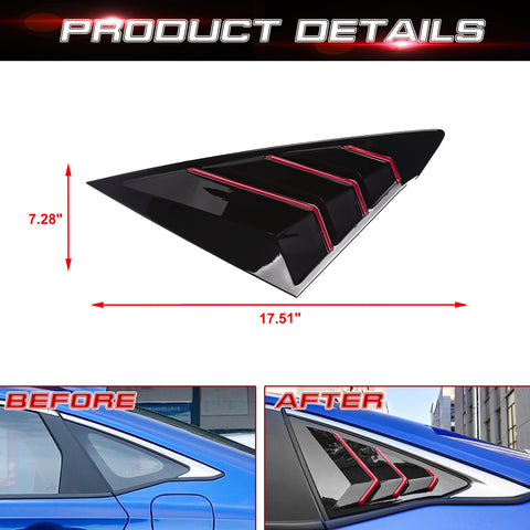 Black Door Handle Side Mirror Window Louvers Cover Decor For Honda Civic 2022-up