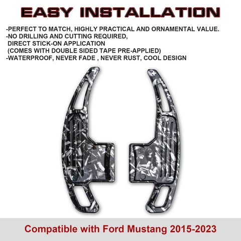 Black Forged Pattern Paddle Shifter Extension Cover For Ford Mustang 2015-2023