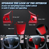 Sporty Red Console Wrap Steering Wheel Paddle Shifter Cover for Tesla Model 3 Y