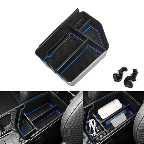 Center Armrest Insert Organizer Storage Tray w/Blue Rubber Mat For Kia EV6 2022 2023