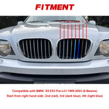 Tri-Colored Front Center Kidney Grille Strips Clip Cover For BMW X5 E53 1999-03
