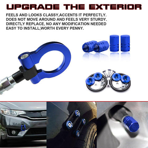 Set Tow Hook+Tire Valve Stem Caps+Release Fasteners For Honda Fit Jazz 2015-2018