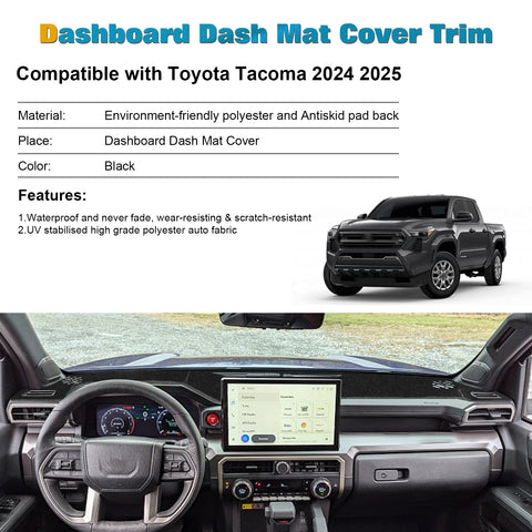 Interior Non-Slip Dash Overlay Cover Dashboard Poly Mat For Toyota Tacoma 2024+