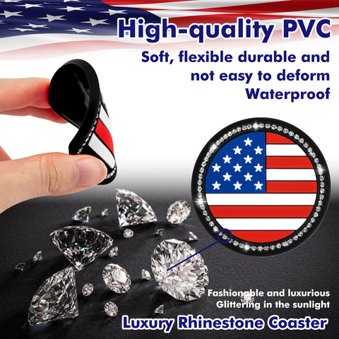 2.75" Flexible PVC Rhinestone Cup Coasters Patriotic Decoration For Men Women