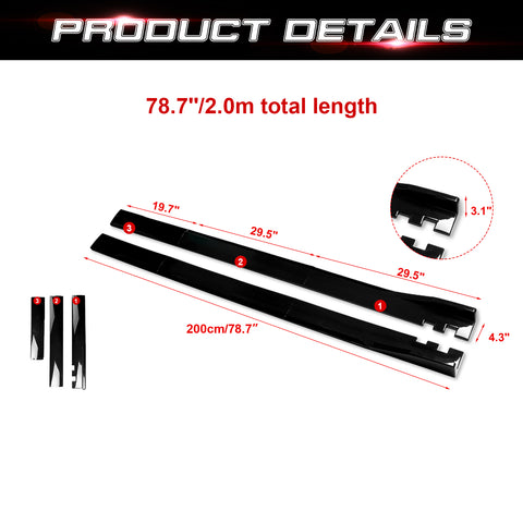 78.7 Inch/2M Car Lower Side Skirts Protect Rocker Panel Splitter Winglets Diffuser Bottom Line Extension Body Kit Universal Fit Most Vehicles (Glossy Black w/ Black Strip)