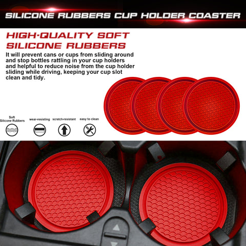 Set Red Soft Silicone Rubber Non-Slip Car Cup Insert Coaster Universal 2.7" /7cm