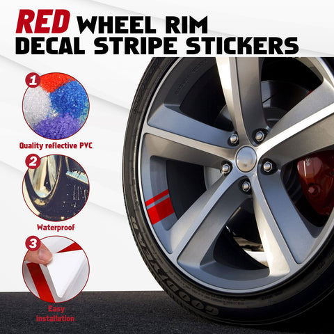 6Pcs Red Car Reflective Sporty Racing Style Tire Rim Stickers For 18-21 Inch Wheels