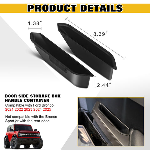 Door Side Cup Holder Storage Pocket Holder Kit For Ford Bronco 2 Doors 2021-2025